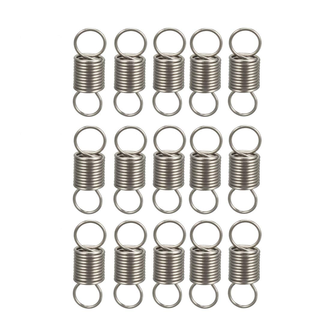 sourcing map Extended Tension Spring Wire Diameter 0.02", OD 0.2", Free Length 0.59" Stainless Steel Small Dual Hook Tension Spring for Machinery Construction Industrial 15pcs