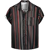 VATPAVE Mens Striped Summer Shirts Casual Button Down Short Sleeve Beach Stylish Untucked Hawaiian Shirts