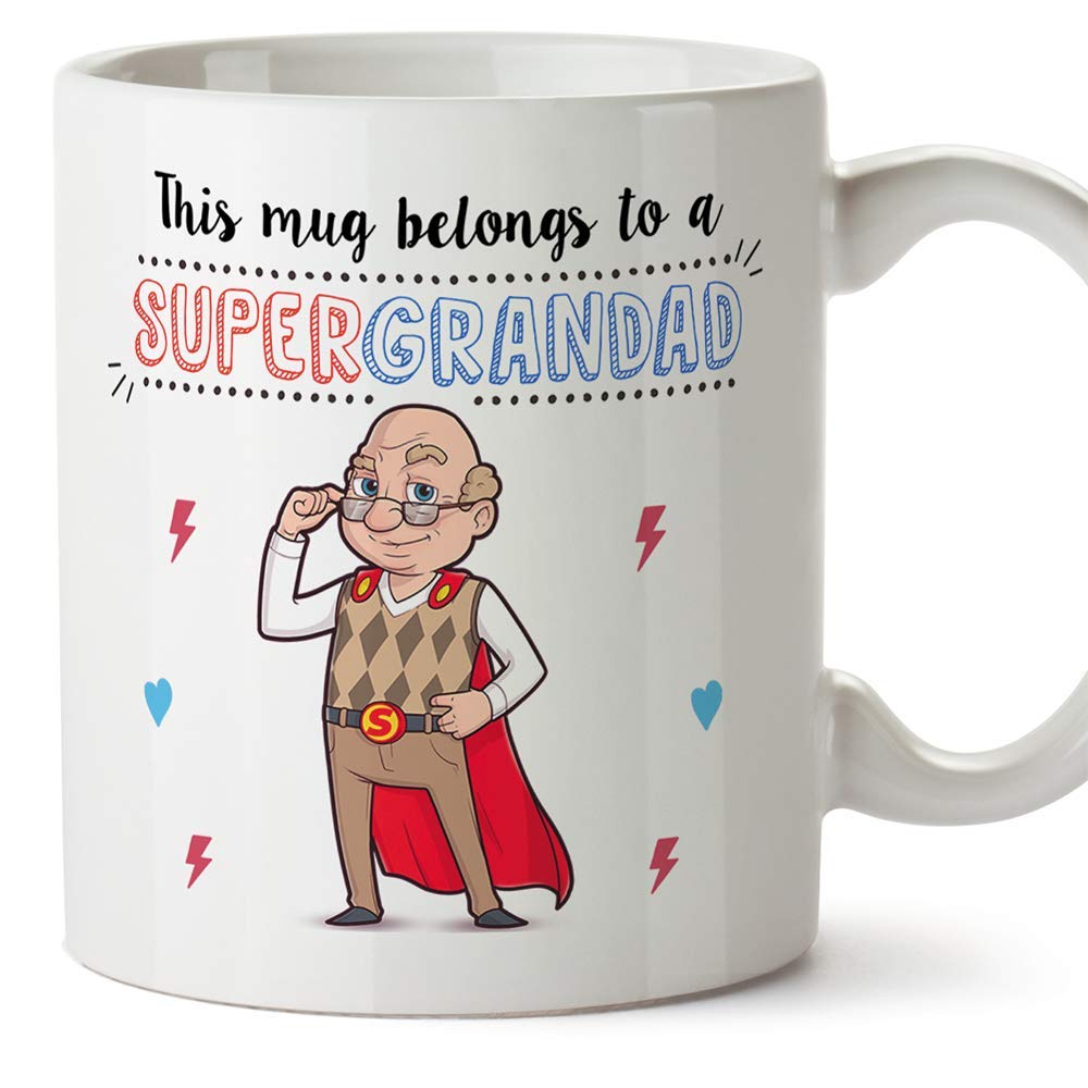 MUGFFINS Grandad Mug - Super Grandad - Coffee Grandpa Mug for Breakfast Birthday Present for Grandfathers/Ceramic 11 oz