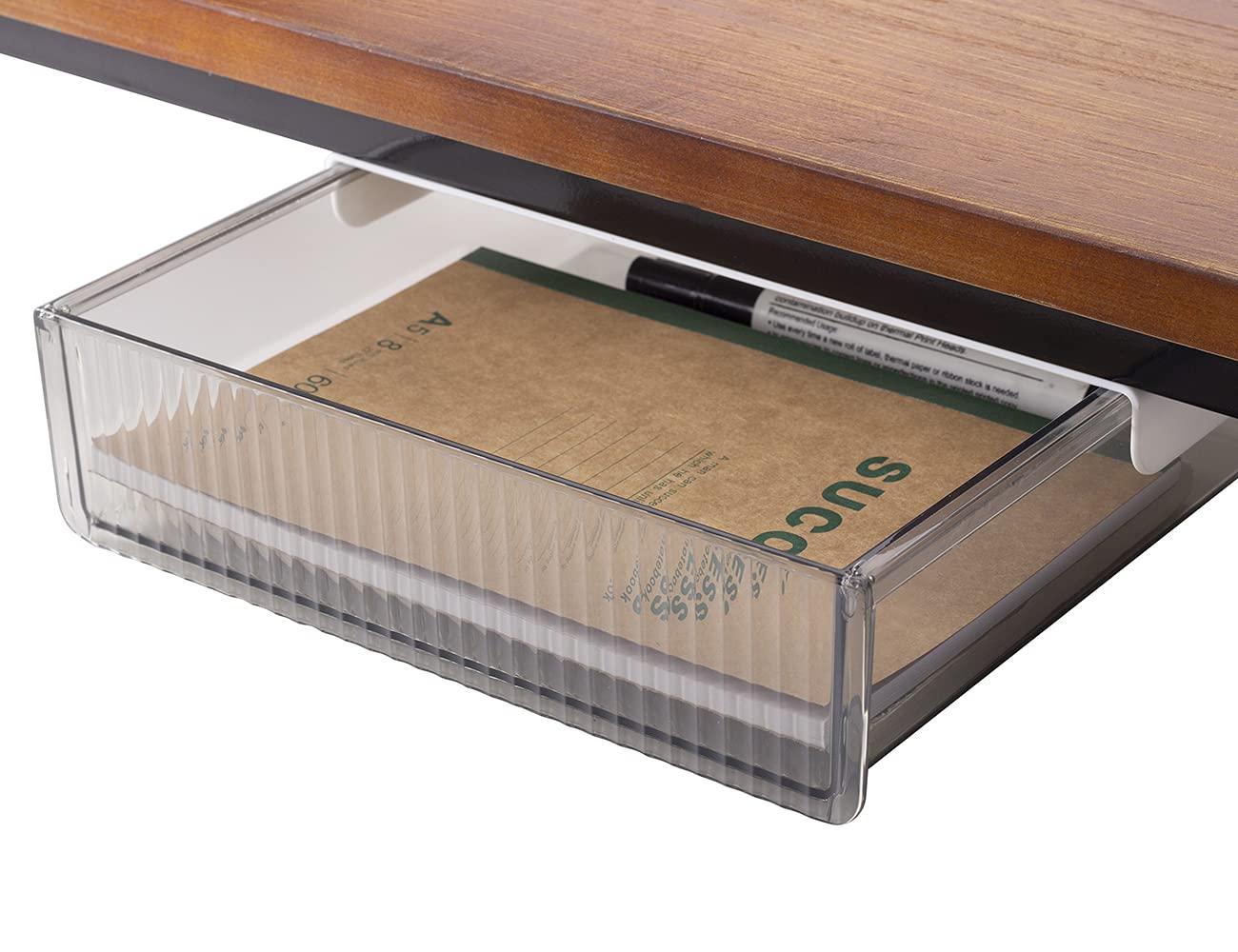 Photo 1 of Under Desk Drawers for Organization, Pull Slide out Drawer Underneath Table With Lip, Attachable Under Shelf Pencil Drawer, Clear Light Black