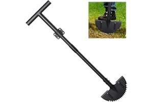 POPOHOSER Edger Lawn Tool, Sharp Saw-Tooth Half Moon Hand Lawn Edging Tool for Landscaping, Adjustable 48" Long Handle Manual Edgers with T-Grip for Sidewalk Yard Garden Flower Bed Border Cable Burying