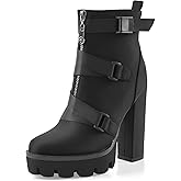 Z.Oufeier Women's Platform Ankle Boots Fashion Chunky Heel Lug Sole Combat Boots Lace Up High Heeled Booties