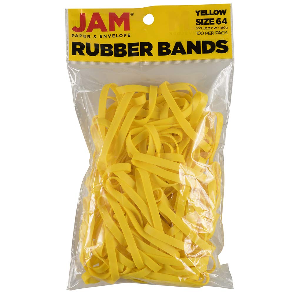 JAM PAPER Durable Rubber Bands - Size 64 - Yellow Multi-Purpose Rubberbands - 100/Pack