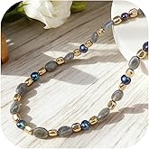 GEMTAL Labradorite Beaded Necklaces for Women,Grey Pearl BOHO Bead Choker Necklace,Gemstone Strand Necklace 18K Gold Plated Stone Jewelry 18inch