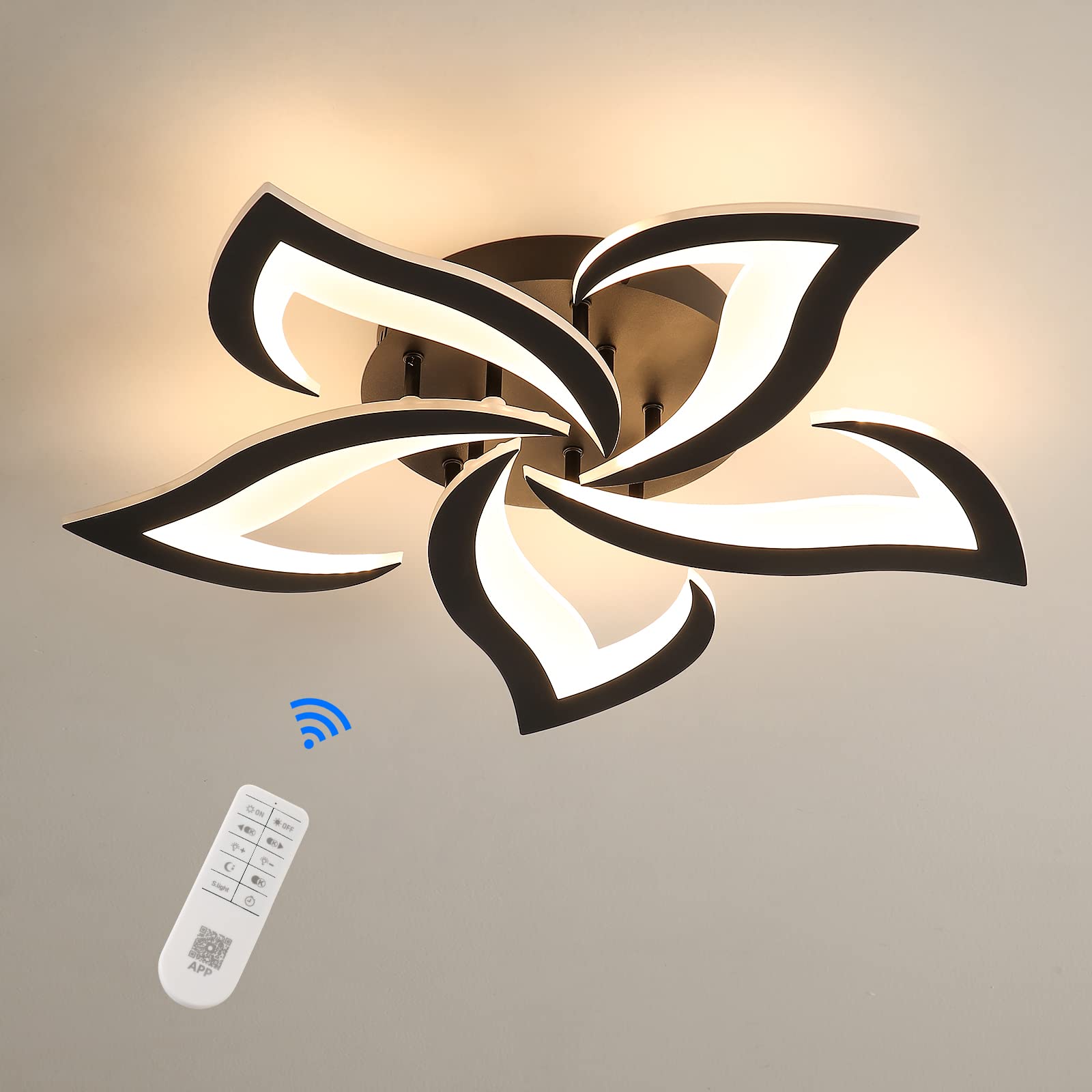 Riserva Dimmable LED Ceiling Light, 40W 4700LM Modern Acrylic Ceiling Lights with Remote Control, Creative Petals Design, Ceiling Lamp for Living Room, Bedroom, Dining Room, Φ60cm — image 1