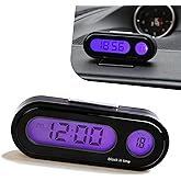 Fiknonk 1PC Car Dashboard Digital Clock with Temperature Display, Blue Backlight LED, Adjustable Angle, 12/24H Format, Small Digital Clock for Car Dash, Universal for Most Cars(Black)