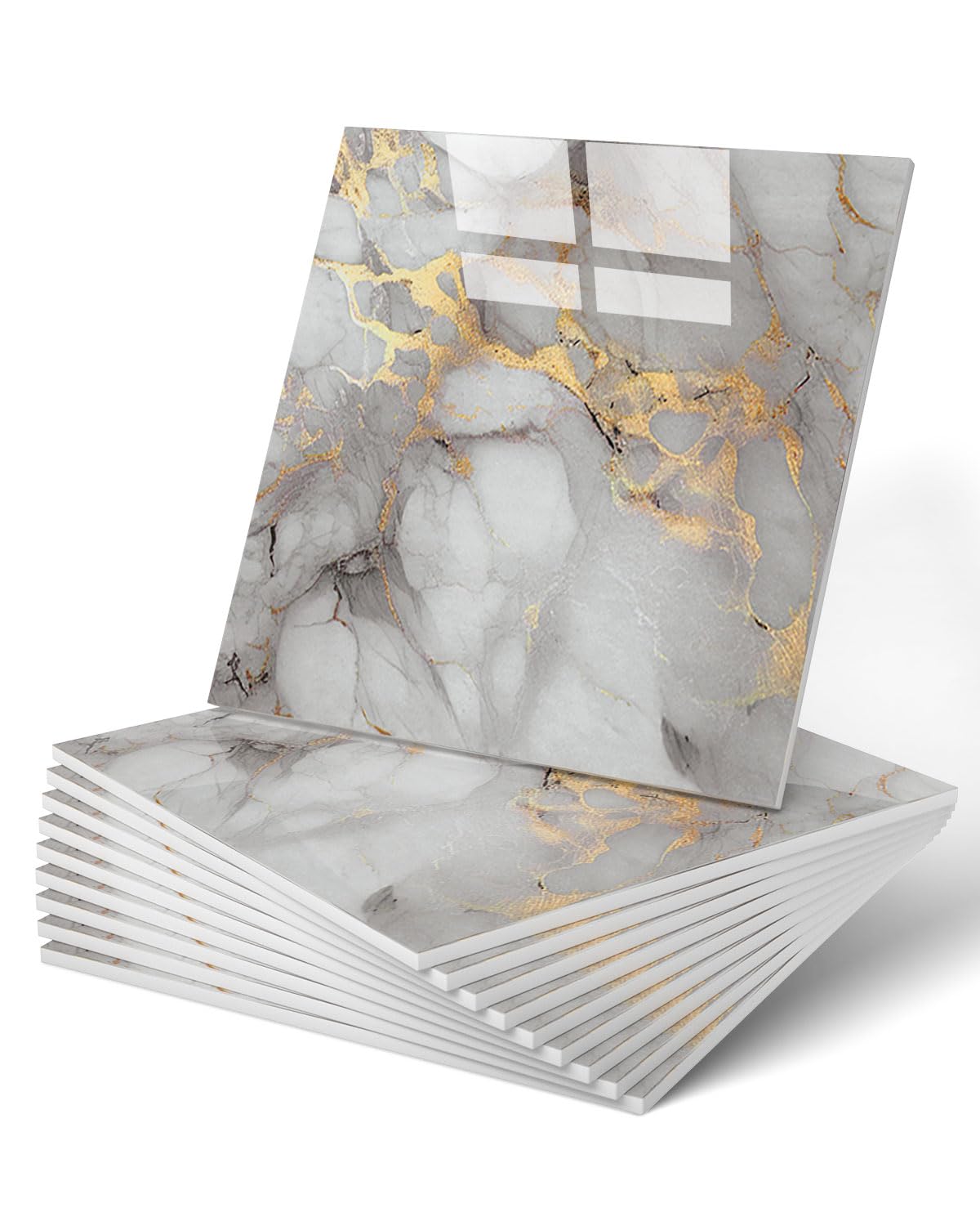 Photo 1 of WADILE 20pcs Waterproof Peel and Stick Marble Wall Tiles, 11.8"x11.8" Self-Adhesive PVC Panels for Bathroom, Kitchen, and Living Room Gold (Not Real Tile)