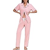 EA'S SECRET Womens 100% Cotton Pajama Sets Short Sleeve Shirt and Pajama Pants Soft Sleepwear Button Down Pjs for Women
