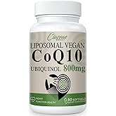 Liposomal CoQ10 800mg Ubiquinol Softgel, Max Absorption Ubiquinol Coenzyme Q10, Ubiquinol CoQ10 Supplement for Antioxidant, Heart Function & Energy Production, Pure CoQ10 800mg, 60 Vegan Softgels