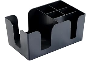 AMGSH 1 Pack 6-Compartment Bar Caddy Napkin & Straw Holder Organizer, Premium Black Plastic Bar Caddy Organizer for Napkins, Straws, Condiments, Stylish for Home, Office, Kitchen, and Bars
