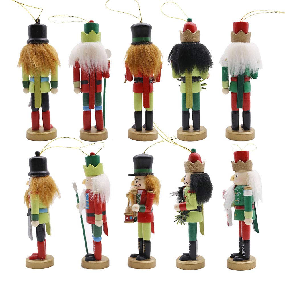 Amor Christmas Nutcracker Ornaments Set, 5PCS Wooden Nutcracker Soldier Hanging Decorations for Christmas Tree Figures Puppet Toy Gifts
