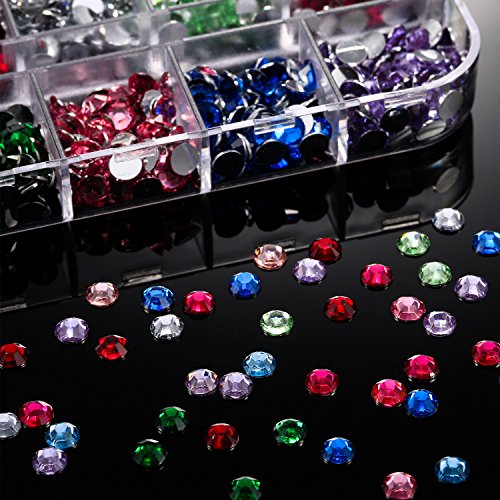 image for Pangda 9000 Pieces 4 Size 12 Colors Nail Art Rhinestones Set with 4 Bo