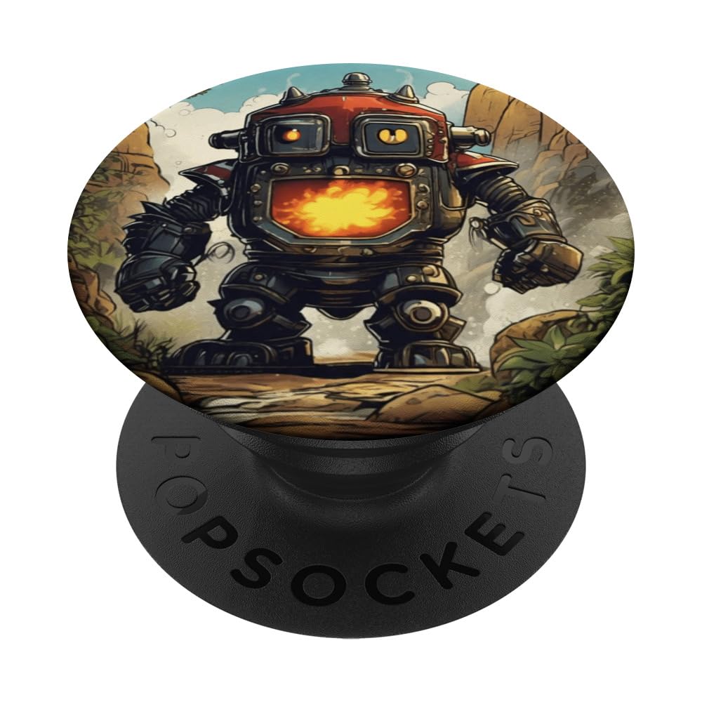 Silly Robot Landing Comic Book Style Dystopian Scifi Graphic PopSockets Swappable PopGrip