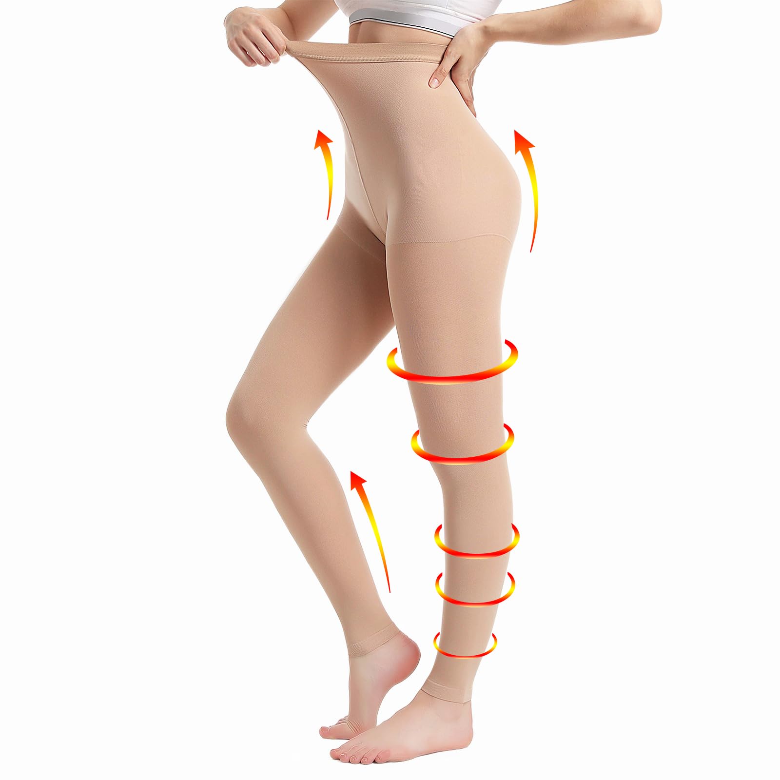 Photo 1 of Medical Compression Pantyhose for Women & Men, 20-30mmHg Graduated Support Tights, Opaque Footless High Waist (Beige, XL)