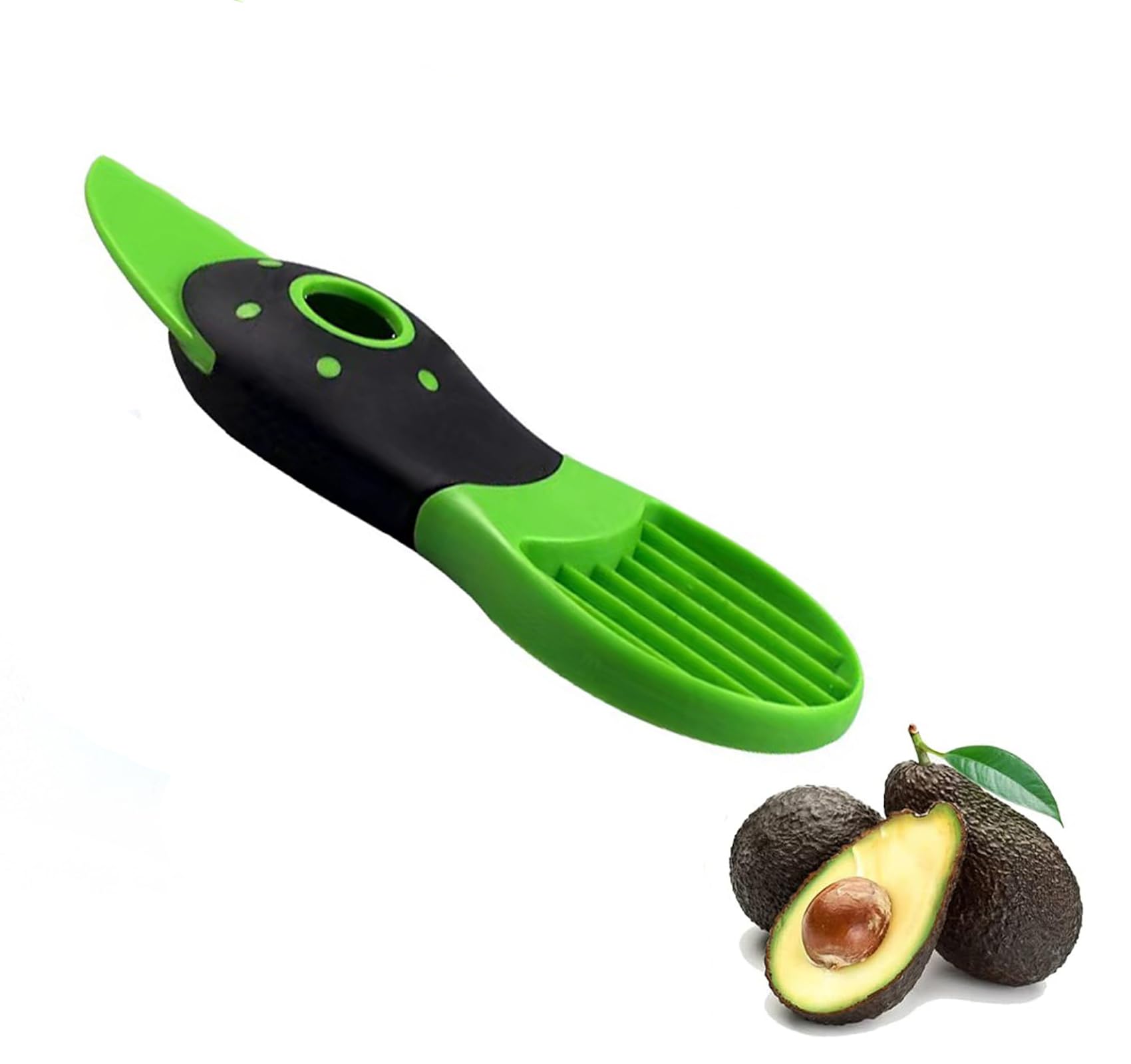 JIEOU 3-in-1 Avocado Slicer for Effortless Pitting, Slicing, and Scooping, Avocado Cutter (Green)
