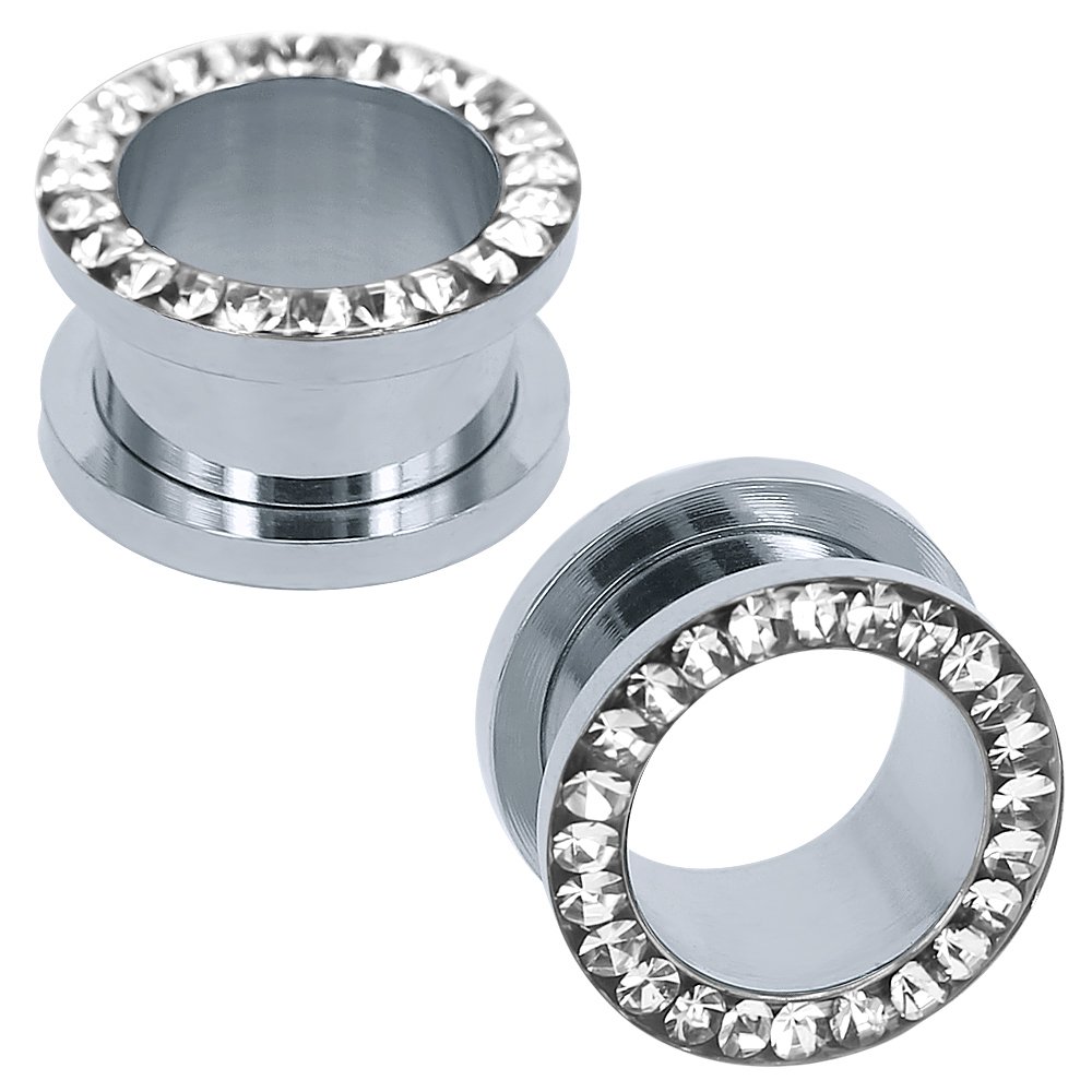 316L Stainless Steel Rhinestone Crystal Ear Tunnel Plug Ear Gauges Expander Body Piercing, 3.2 inches, Stainless steel crystal