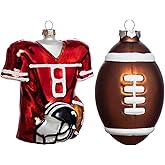 Set of 2 Hand Blown Glass Football Sports Ornaments for Christmas Tree and Football Player Ornament