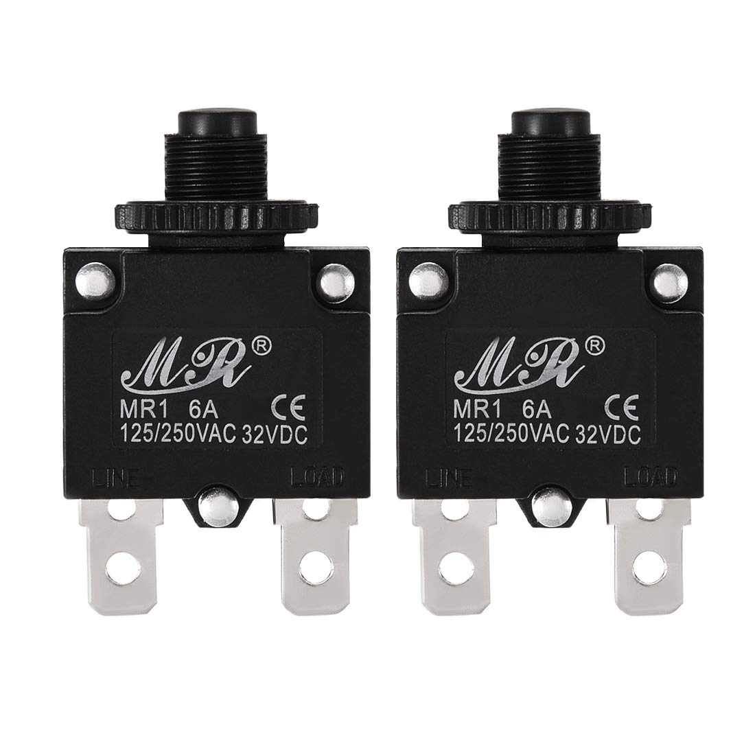 Sourcingmap 2Pcs Thermal Overload Protector AC 125/250V 6A Push Button Reset Circuit Breaker