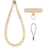 CH.yishi Gemstone Beaded Phone Charm Wrist Strap with Steel Cable Core Stringing, Detachable Phone Bracelet Strap with Metal Tether Tab