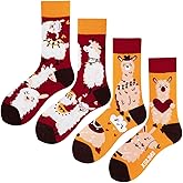 Angelteers 2 Pairs Cartoon Animal Crew Socks Fun Cotton Mid Calf Socks for Women