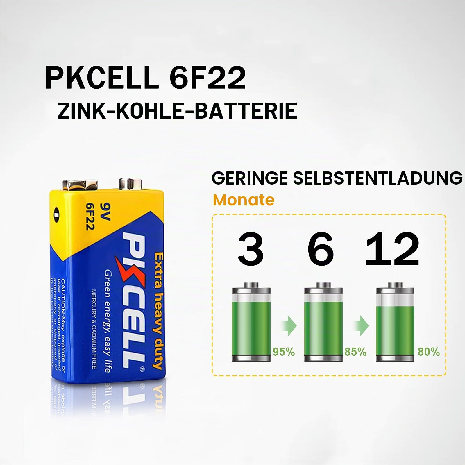 PKCELL 9V Batterie, Blockbatterie, 6F22 Batterien für Rauchmelder 8 Stück 3