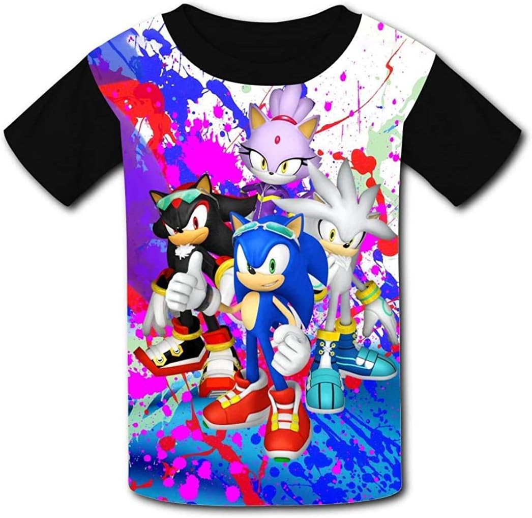 YTHH Kid/Youth Sonic and Sha-dow The Hedg-ehog T-Shirts 3D Short Sleeve Tees for Girls Boys