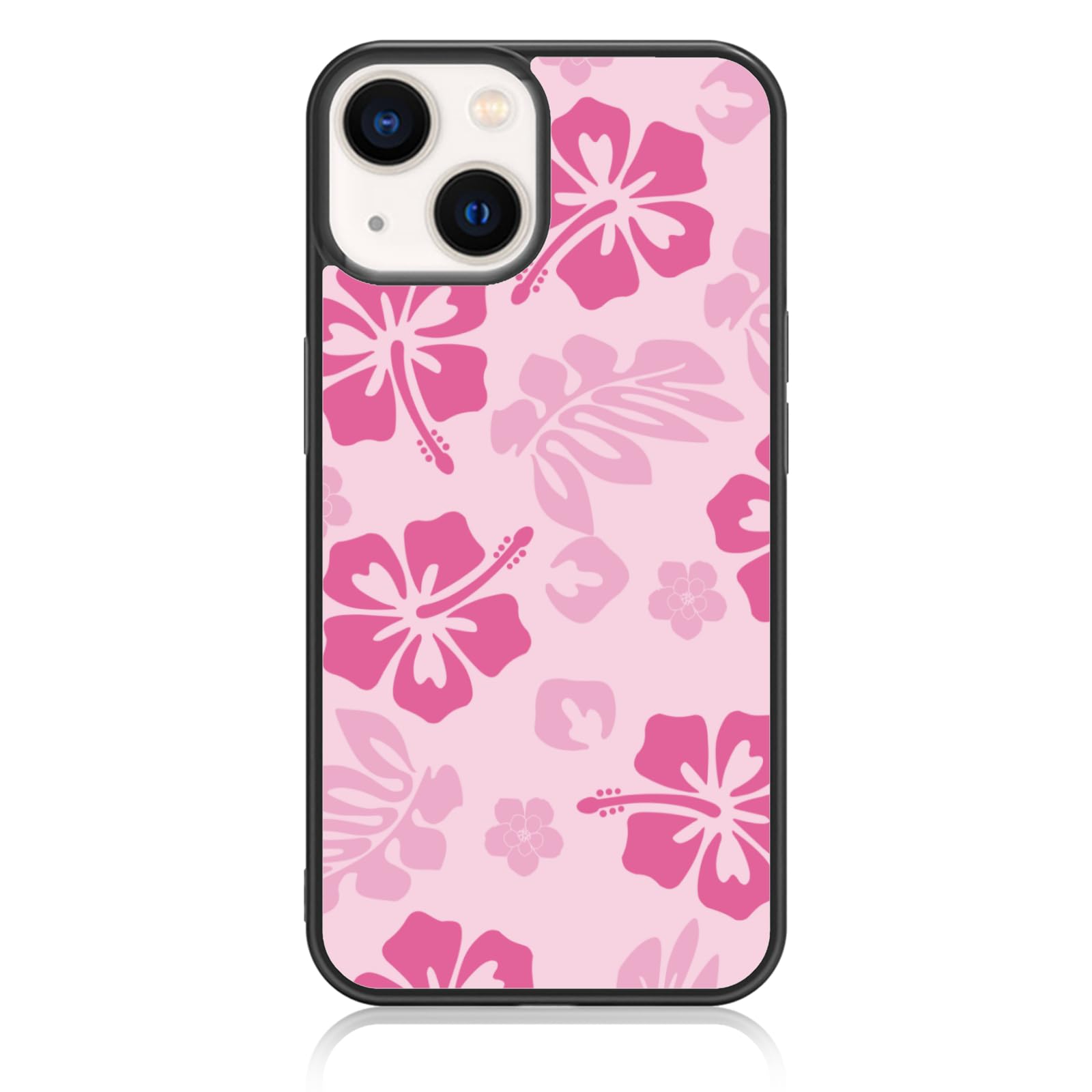 FANXI Pink Hibiscus Phone Case Compatible with iPhone 15 6.1 Inch - Shockproof Protective TPU Cute Flower Printed Phone Case Designed for iPhone 15 Case for Men Girls Women