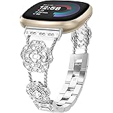 Alociaga Bling Metal Band, Compatible for Fitbit Versa 4/Sense 2/Versa 3/Sense Band, Diamond Butterfly Stylish Worn Daily Women Adjustable Strap for Fitbit Smartwatch