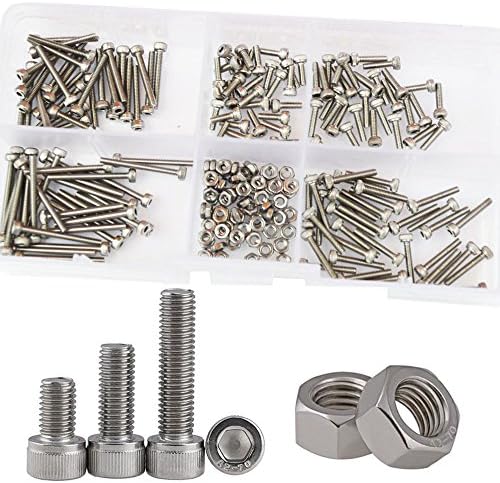 Hex Socket Head Cap Screw Allen Hexagon Drive Metric Threaded Bolt Nut Assortment Kit 210Pcs,304 Stainless Steel M2