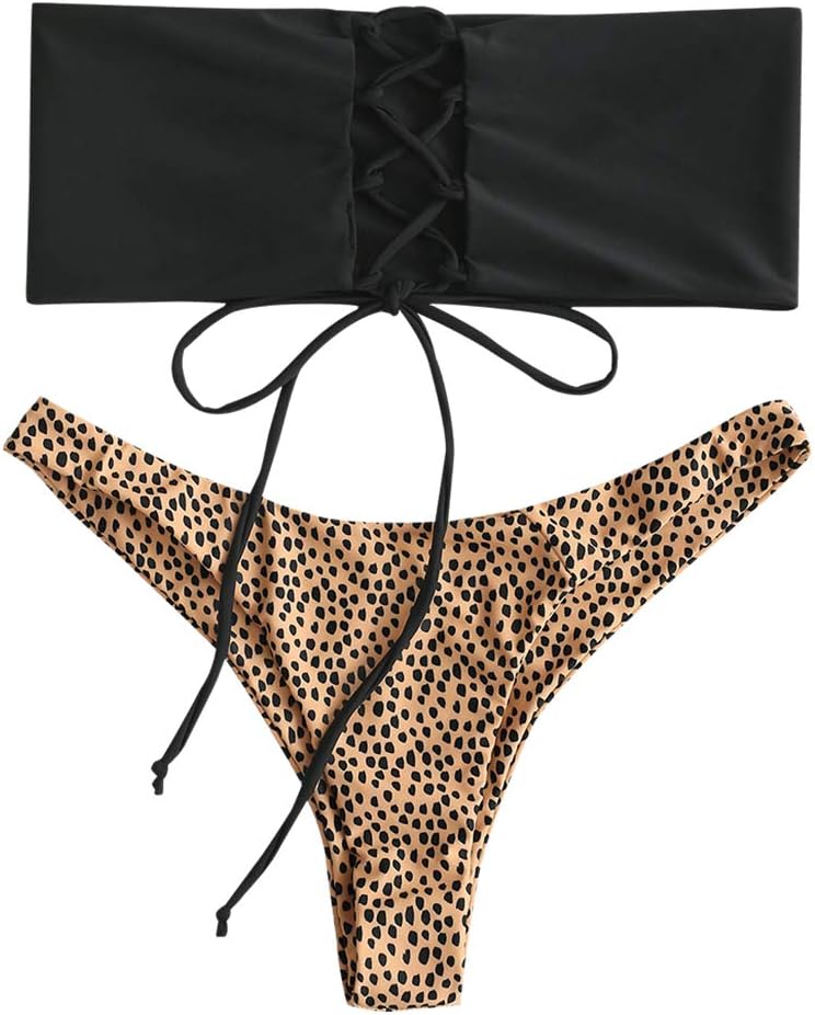 Women's Back Lace-up Bandeau Bikini Set