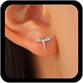 Allereyae Punk Flying Dragon Earrings Tiny Dragon Stud Earrings Mini Animal Earring Dragons Gold Earring Jewelry for Women