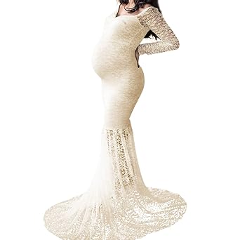 IWEMEK Frauen Schwangerschaftskleid, Elegantes Damen Umstandskleid Mutterschaft Fotografie Kleid Spitzenkleid Empire Kleid Sp