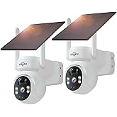 Hiseeu Solar Camera, 4MP 100% Wireless WiFi Camera Outdoor, Humanoid Detection, PTZ 360° View, Color Night Vision, IP66 Waterproof, 2-Way Audio, 2.4G WiFi, Compatible with NVR, No Monthly Fee, 2PCS