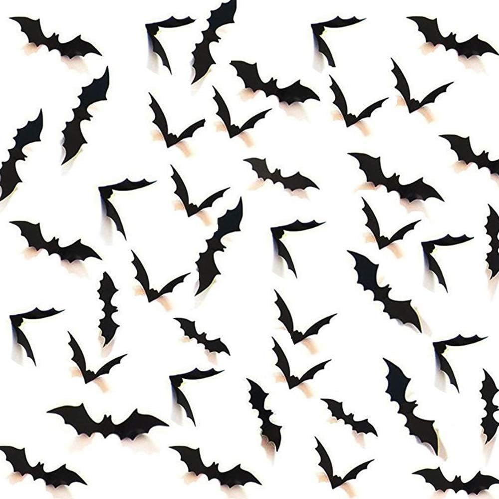 Fashionwu 3D Bats Stickers, Halloween Party Supplies Waterproof Scary Bats Wall Decals DIY Home Window Decor, Removable Bats Stickers for Indoor Outdoor Halloween Wall Decorations - 80pcs: Kitchen & Dining