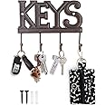 Comfify Key Holder for Wall - Cast Iron Decorative Farmhouse Rustic Wall Mount Key Organizer - 4 Key Hooks - Vintage Key Rack for Entryway with Screws and Anchors – 6x8” - Rust Brown