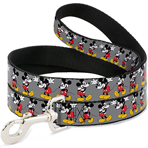 Buckle-Down Dog Leash Mickey Mouse Glasses Poses Gray Available in Different Lengths and Widths for Small Medium Large Dogs and Cats