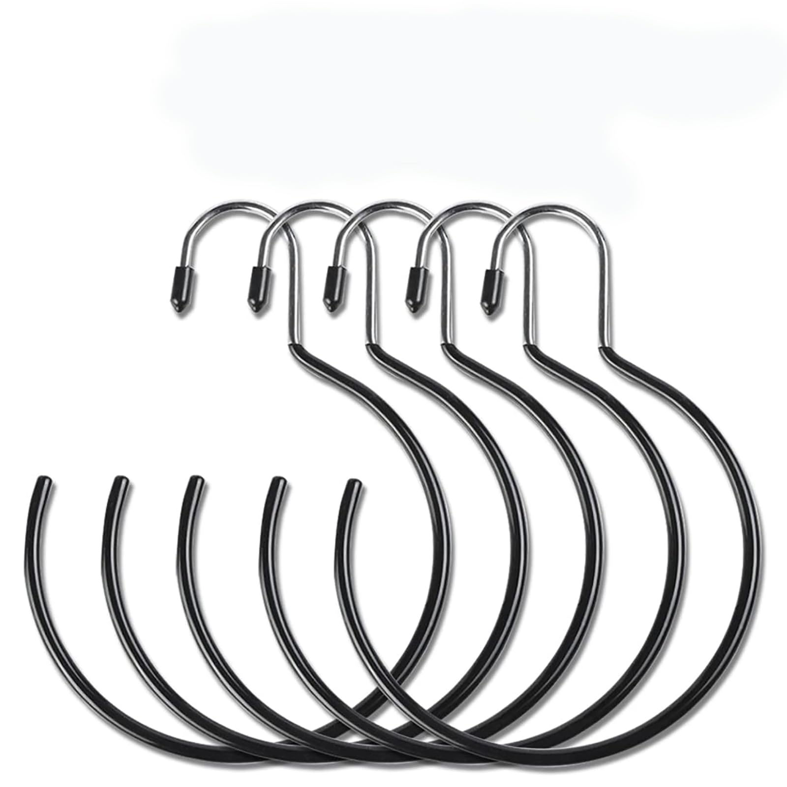 Yeenano 5 PCS Non-Slip Scarf Ring Hangers, Stainless Steel, Black, 19 x 14cm, 7cm Opening, Multifunction Clothes Hanger for Scarves, Hats, Belts, Bags, Tops, Pashminas, Jewelry, Handbags