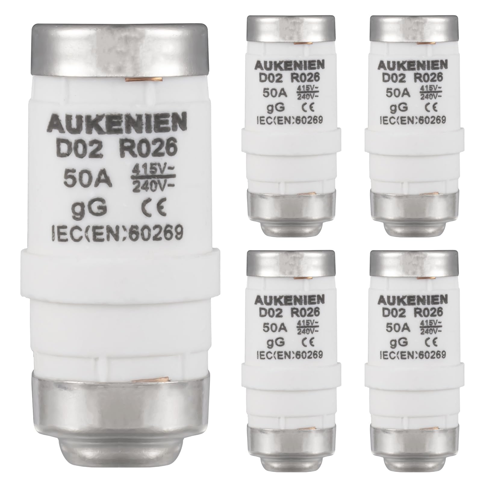 AUKENIEN Neozed Fuse 50A D02 E18 Spiral Ceramic Fuses 400VAC NEOZED fuse Insert 50 Amp 400V gL/gG for Cable and Line Protection(5Pieces)