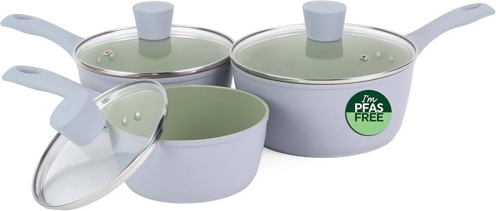 Salter Earth 3pc Saucepan Set Induction Ceramic Non-Stick PFAS-Free Green