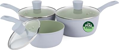 Salter Earth 3pc Saucepan Set Induction Ceramic Non-Stick PFAS-Free Green