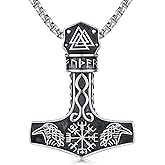 Twoowl Thor Hammer Necklace 925 Sterling Silver Viking Mjolnir Necklace Oxidize Norse Runes Amulet Jewelry Gifts for Women Men