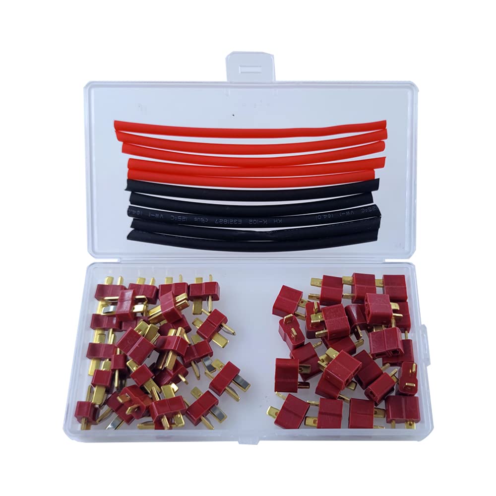 YIXISI 25 Pairs T Male Female Plug Connectors Adapter, with 1m Heat Shrinkable Tube, T-Plug Connectors, Deans Ultra Plugs, for RC Lipo Battery Cable Drone