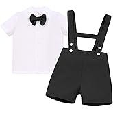 IDOPIP Baby Boys Formal Suit Set Gentleman Birthday Shirt Suspender Shorts Bowtie Wedding Tuxedo Outfits for Cake Smash Photo