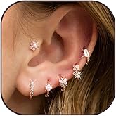 Gold Hoop Earrings Set for Women Dainty 14K Gold Plated Stud Huggie Hoop Earrings Lightweight Hypoallergenic Small Hoop Earring Set for Multiple Piercing Jewelry Gifts