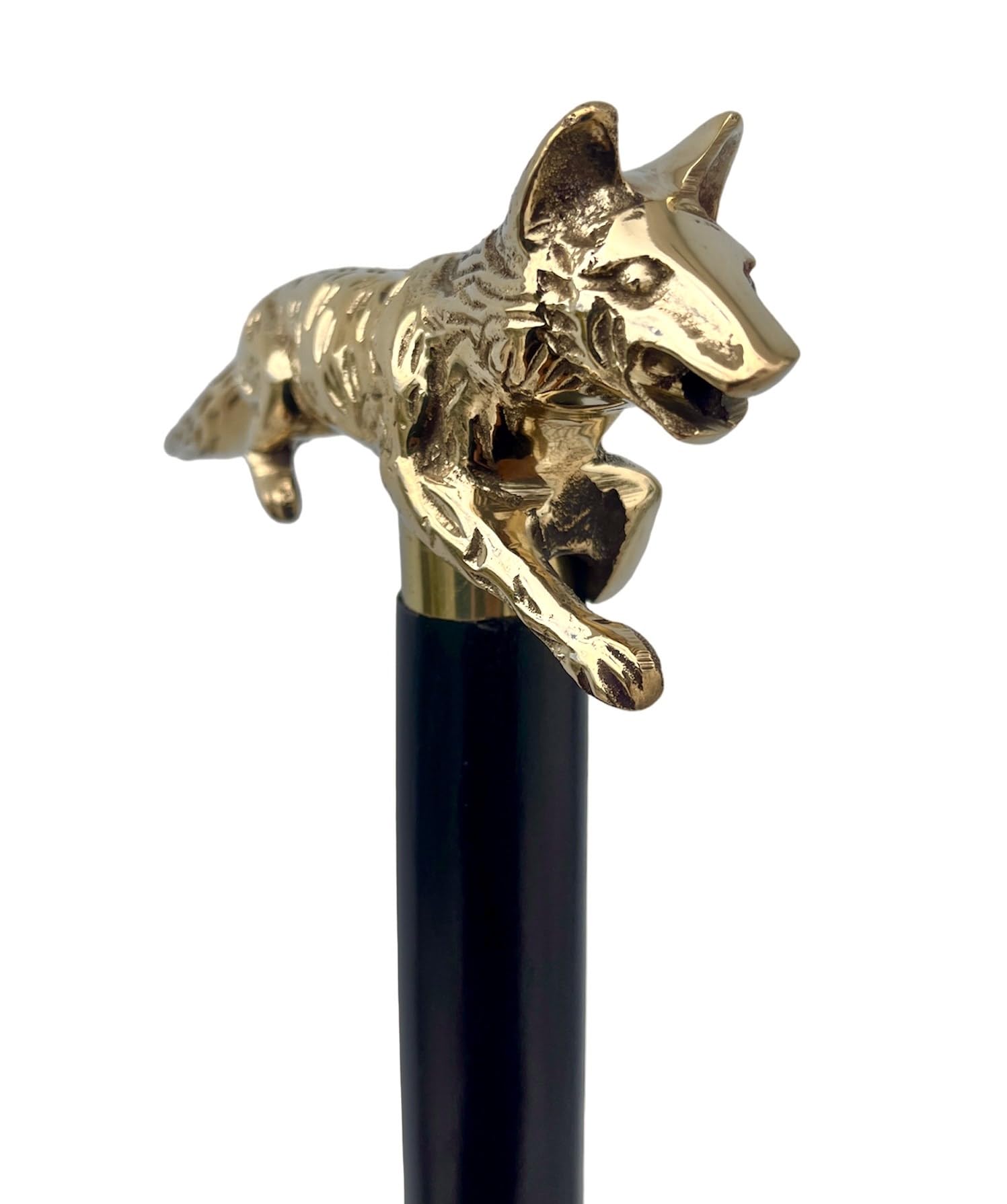Brass Wolf Handle Black Wooden Walking Stick Vintage Victorian Antique Canes