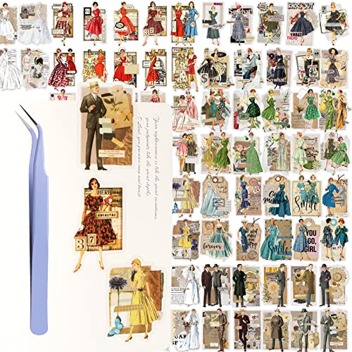 80Pcs Vintage Washi Stickers for Scrapbooking Supplies, People Scrapbook Stickers for Journaling, Transparent Waterproof Stickers Junk Journal Bullet Kit Embellishments