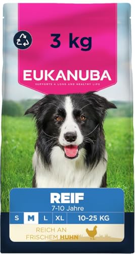 Hundefutter Trocken mit frischem Huhn für mittelgroße Rassen, Premium Trockenfutter für reife Hunde, 3 kg