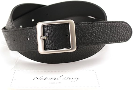 Amazon ナチュラルベリー Natural Berry シルバースクエアバックル27mm幅ベルト レディース ブラック ベルト 通販