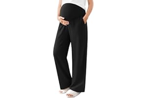 Oakgarden Women's Maternity Pants Wide Leg Corduroy Over The Belly Pregnancy Pants Casual Lounge Work Trousers with Pockets