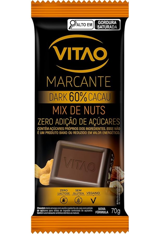 Chocolate Vitão Dark 70% Cacau Nibs de Cacau Zero Açúcar 70g
